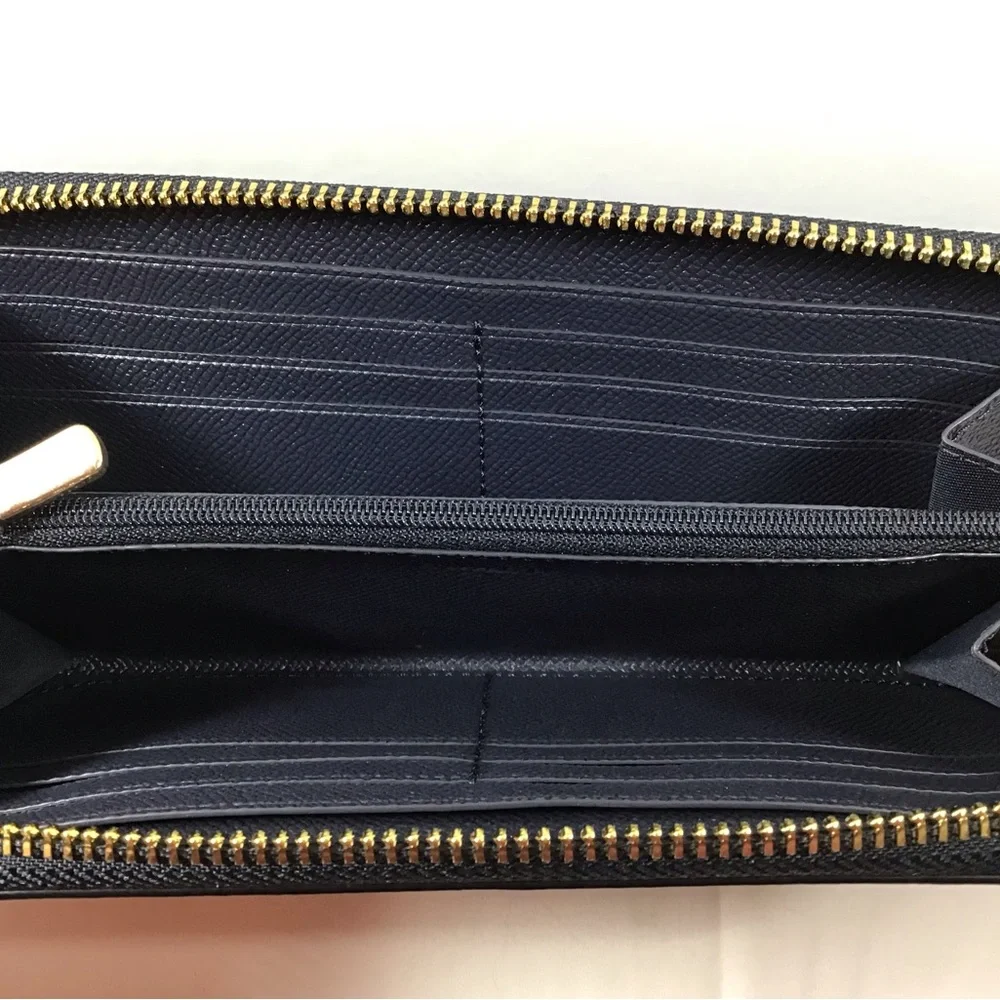 Coach Crossgrain Leather Accordion Zip Around Wallet F54007 Midnight Blue